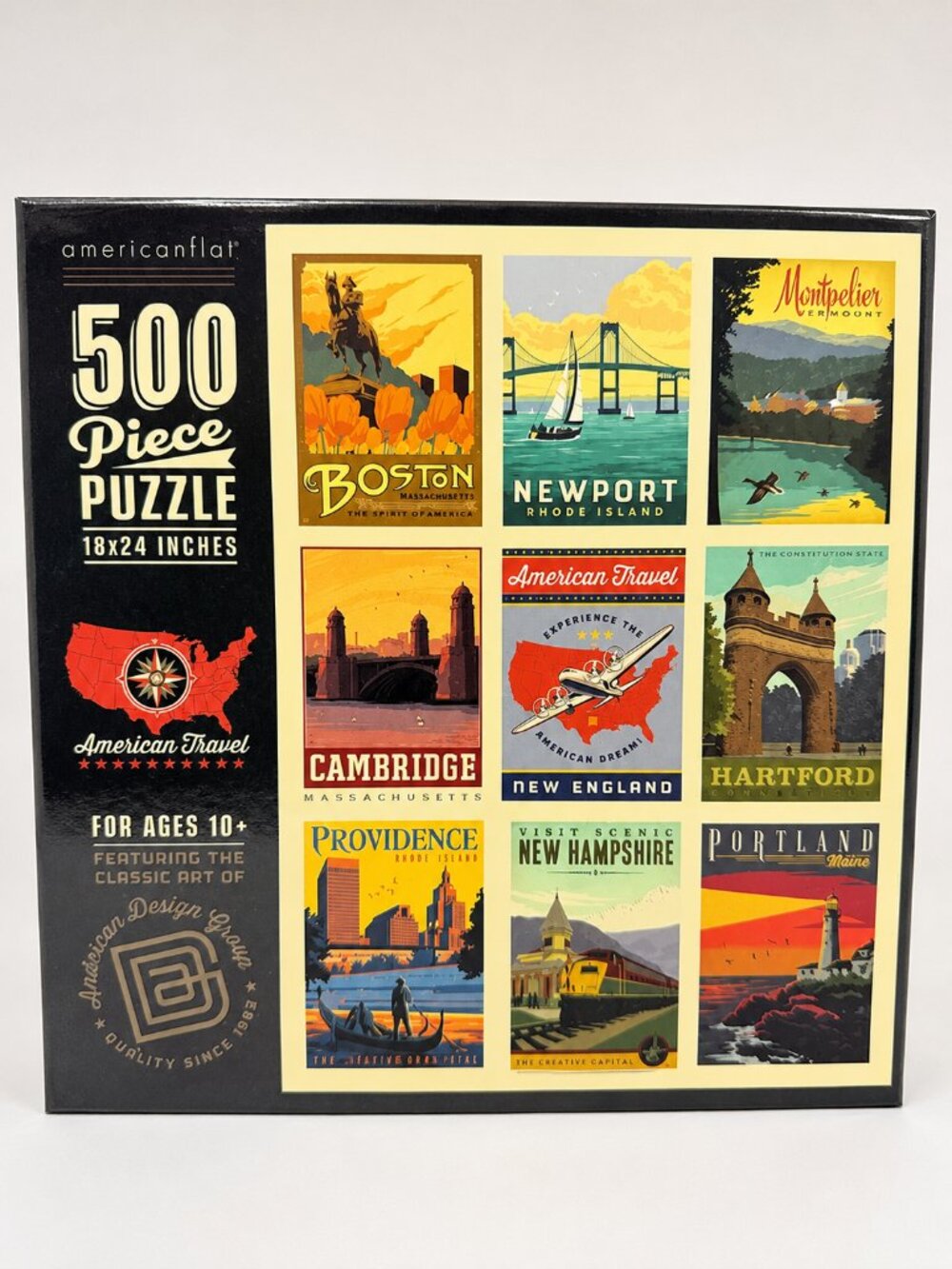 Americanflat 500 Piece New England Travel Poster Puzzle- new sealed